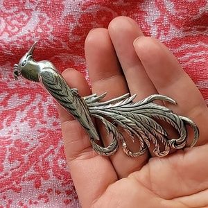 Sterling Dane Craft bird brooch peacock hat pin Midcentury artdeco Sterling pin
